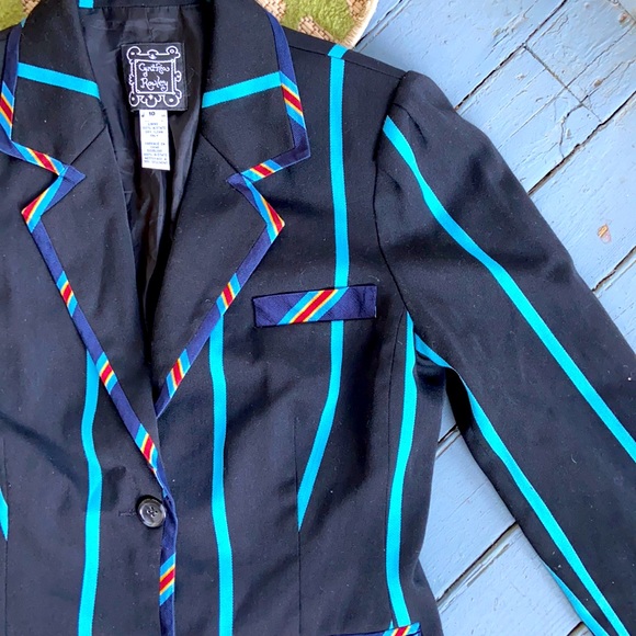 VTG Cynthia Rowley Black & Blue Striped Jacket 10 - Picture 4 of 5
